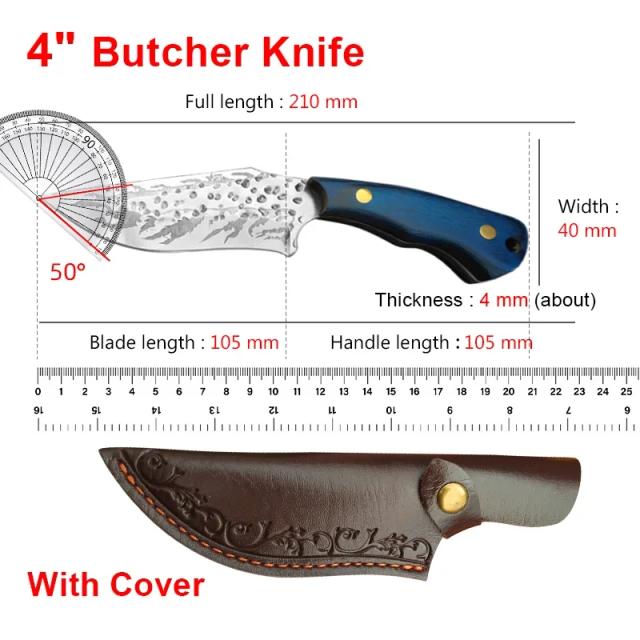 Faca de Chef em Aço Inoxidável para Cortar Carne, Frutas e Peixes com Design de Forja Artesanal