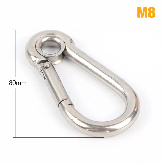 Mosquetão de Aço Inoxidável com Ilhó e Fivela de Mola - Ideal para Chaveiros e Aplicações M4 a M8