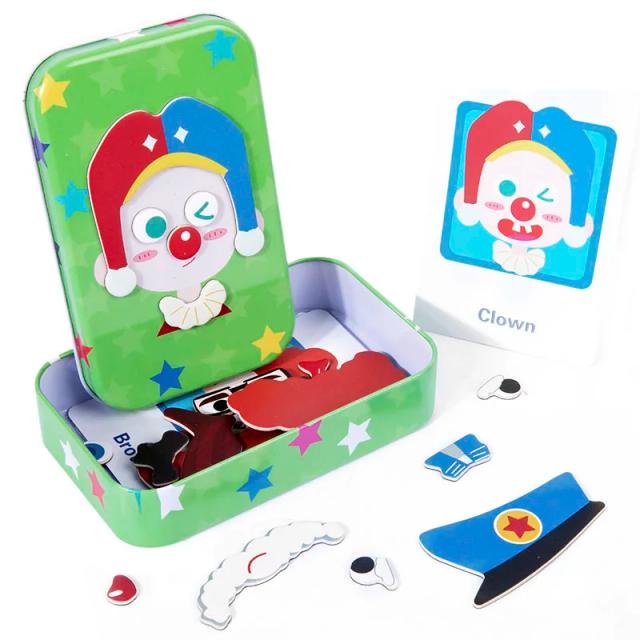 Quebra-Cabeça Magnético 3D Expressão Facial Infantil Caixa de Ferro