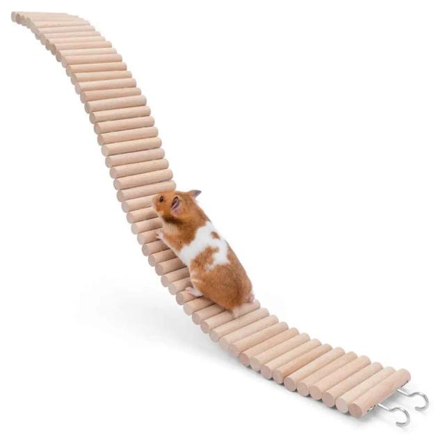 Escada de Madeira para Hamsters: Brinquedo 2 em 1 com Ponte e Suprimentos Naturais para Gaiola