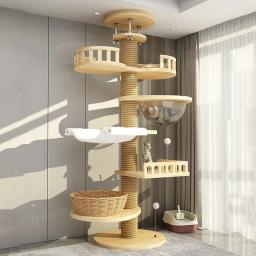 Armação de escalada de madeira para gatos Torre de árvore extra grande Arranhador Brinquedo de gatos Móveis de casa de ocultação Suprimentos de treinamento para gatos 260-270cm - Image 5