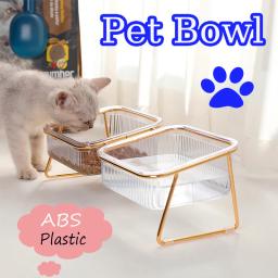 Transparente Pé Alto Duplo Pet Bowl com suporte dourado, Alimentador de água levantada, Cat Food Feeder, Dog Bowl Supplies - Image 1