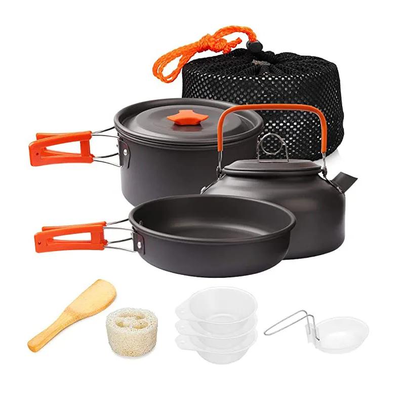 Panelas de acampamento ao ar livre com saco de malha, panelas dobráveis, cozinha cozinhar, bule e panelas equipamentos - Image 1