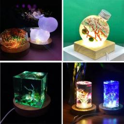Feito à mão led resina base de exibição de madeira redonda colorido noite base resina ornamento suporte diy luz da noite arte artesanato - Image 6