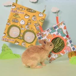 Saco de feno pendurado para pequenos animais, distribuidor de comida de coelho, acessórios para alimentação, coelhinho, 3 2 1 buraco - Image 2