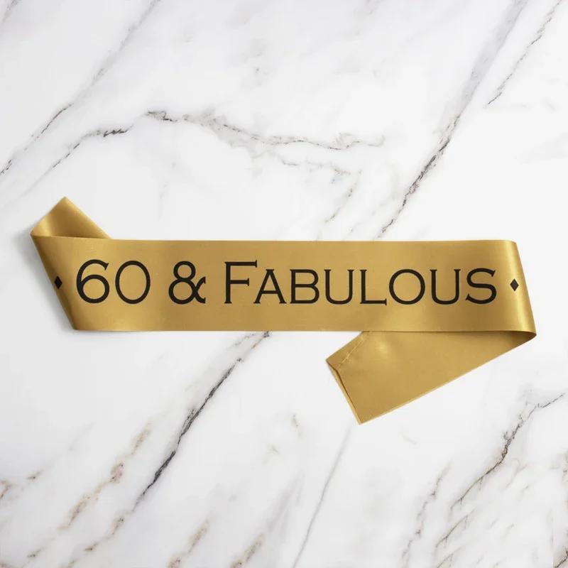 Faixa de aniversário cetim para homens e mulheres, cintura de ombro, decoração de aniversário, 60 e fabuloso, 60 ° aniversário, homens velhos, 1pc - Image 1
