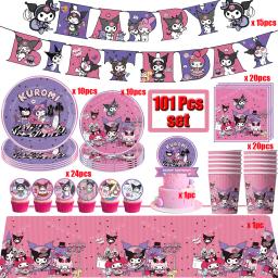 Banner Backdrop personalizado, bonito mascotes Kawali, decorações, festa de aniversário, chuveiro do bebê, talheres, 20 pessoas - Image 1
