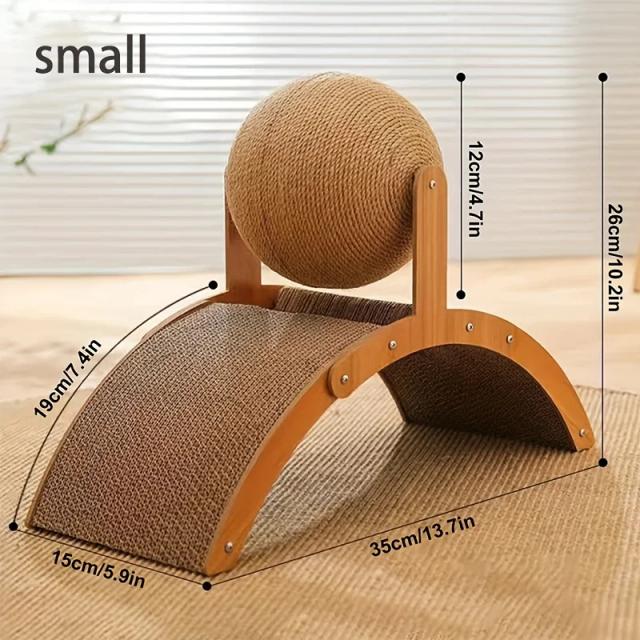 Almofada de Arranhar de Madeira Deluxe para Gatos com Design Vertical Espacial e Bola de Sisal Interativa em Papelão Resistente 1pc