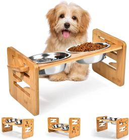 Tigelas de bambu elevadas para cães com suporte, ajustável, levantado, cachorro, gato, comida, tigelas de água, suporte, coelho, alimentador para animais pequenos e médios - Image 1