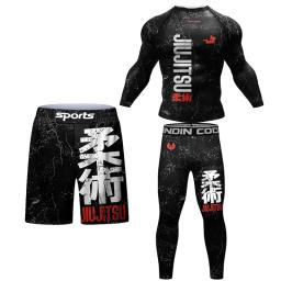 Kimono Jiu Jitsu Rashguard para homens, camisa e calças MMA, Muay thai Shorts, Bjj Rash Guard, camisas de boxe, Sportswear, novo, 4 peças por conjunto - Image 3