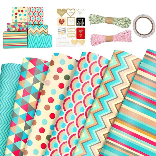 Conjunto de Papel de Embrulho para Presentes - 6 Folhas Decorativas para Natal e Festas