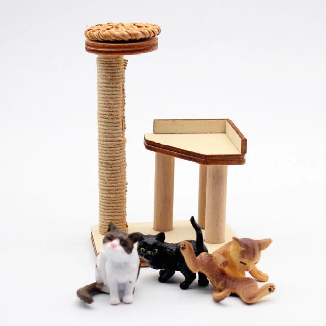 Torre de Escalada para Gatos em Madeira Miniatura - Móveis Estilo Dollhouse e Acessórios Para Fotografia Decorativa