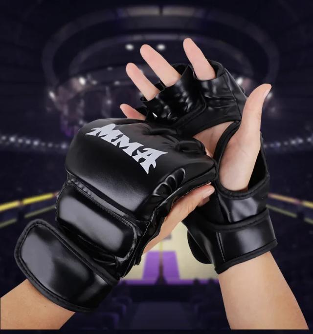 Luvas de Boxe Profissionais para Adultos em Couro - Metade dos Dedos para Sanda, UFC e Treinamento em Saco de Pancadas