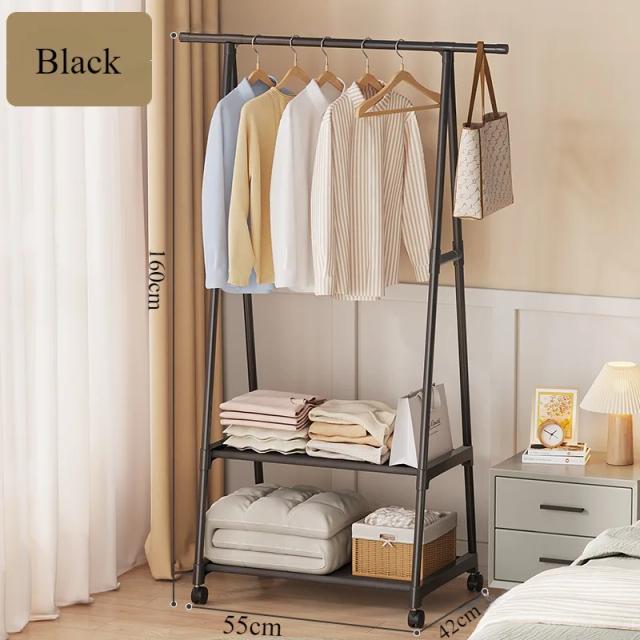 Cabideiro Triangular Criativo com Rodas: Móvel Portátil para Roupas e Chapéus com Prateleiras para Armazenamento Doméstico
