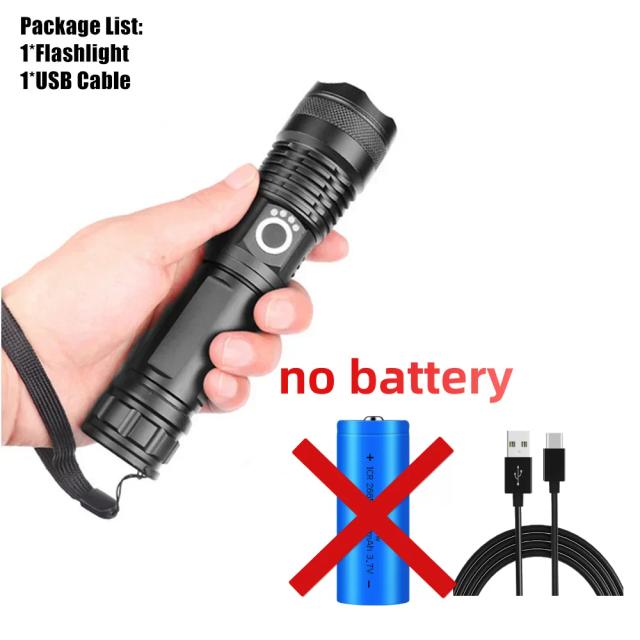 Lanternas LED recarregáveis 90000 lúmens Lanterna à prova d'água com zoom super brilhante com 3 modos poderosos para camping e caminhadas