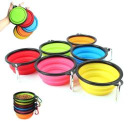 Dobrável portátil silicone alimentador de cão tigela 2 em 1 dispensador de animais de estimação viagem ao ar livre cão gato com mosquetão garrafa comida recipiente de água - Image 4