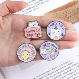 Doce bonito animais rosa gatos coração patas esmalte pinos arco-íris flores redondas gatinhos flores liga broches emblemas jóias presentes - Image 2