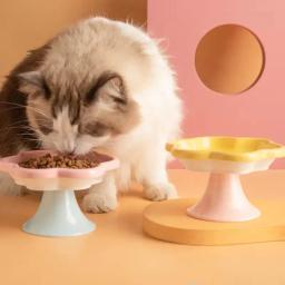 Bacia cerâmica ergonómica para o cão e o gato, com proteção do pescoço, projeto floral, talheres fáceis de limpar, duráveis para o alimento/água, bonito - Image 1