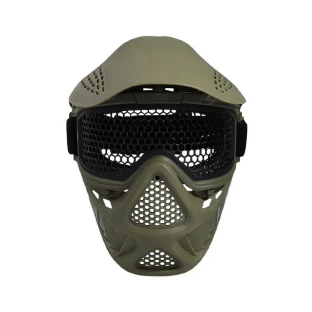 Máscara Facial Completa Tática Hexagonal em Malha de Aço Inoxidável para Paintball, Airsoft e Tiro com Arco