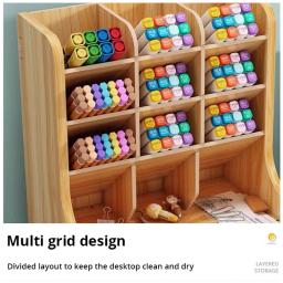 1pc organizador de mesa de madeira multifuncional desktop papelaria caneta titular caixa para escritório em casa material escolar armazenamento titular - Image 5
