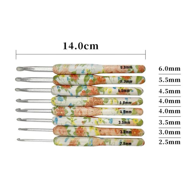 Kit de 8 Agulhas de Crochê em Alumínio com Padrão Floral de 14cm para DIY, Costura e Artesanato