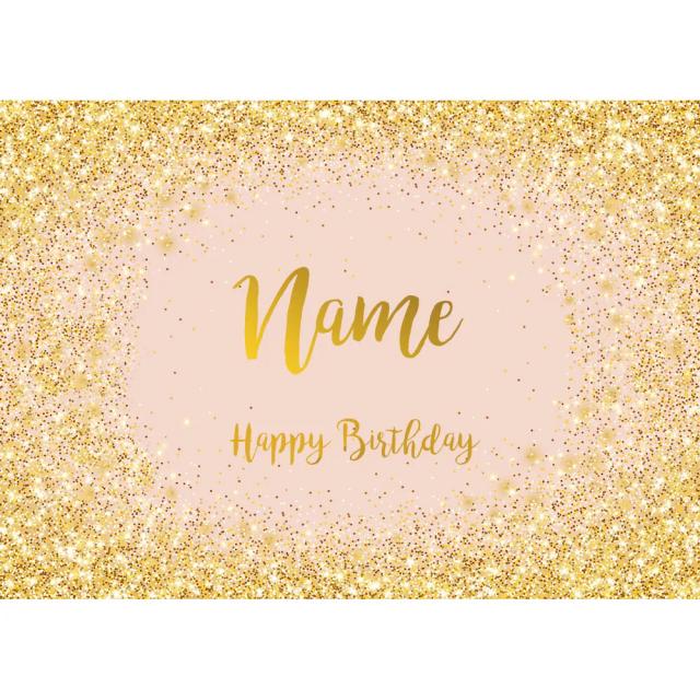Anúncio de Aniversário Personalizado com Foto de Fundo, Nome, Cores Prata, Dourado e Rosa para Decoração de Festa e Photophone