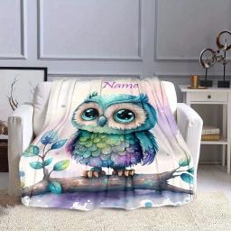 1pc cobertor de nome personalizado, cobertor de texto com padrão animal de coruja personalizado, cobertor de cochilo de quatro estações para viagens ao ar livre e lazer - Image 2
