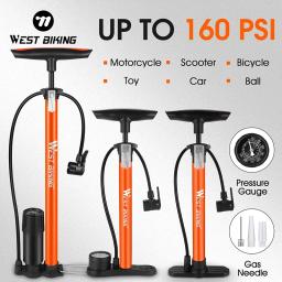 Oeste Biking-Bike Piso Bomba Bola, bicicleta pneu Mão Inflator, Schrader, Presta, Dunlop Válvula, Acessórios de ciclismo, 160PSI - Image 1