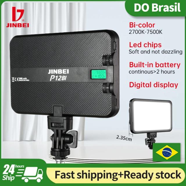Ilumine seu Estúdio com a Lâmpada de Painel LED JINBEI-P12BI – 12W, 2700-7500K, Bateria e Carga USB Tipo C para Câmera e Tripé