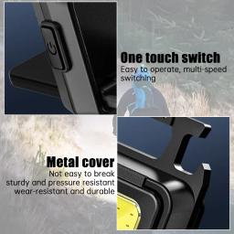 Mini Lanterna Chaveiro, COB Work Light, Lâmpada recarregável USB com luzes laterais dobráveis de 90 °, Lanternas portáteis super brilhantes - Image 4