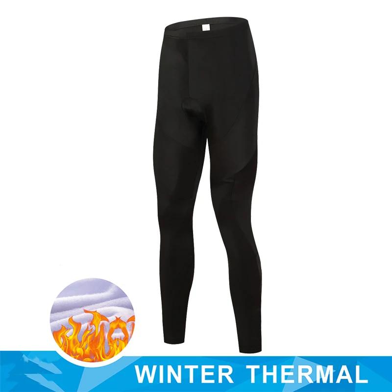 Calças de ciclismo de lã térmica, calças compridas de manutenção quente, inverno, calças justas de bicicleta respiráveis, todo preto, almofada de gel 19D - Image 1