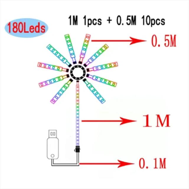 Fitas de LED com Fogos de Artifício Sincronizados à Música para Casamentos e Natal, RGB e Efeitos Meteor Lamp