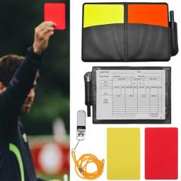 Cartão de árbitro de futebol profissional vermelho amarelo cartões caneta assobios cartão mangas conjunto futebol treinamento árbitro cartões de aviso - Image 2