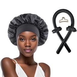 Nenhum calor modelador de cabelo e cetim touca de dormir conjunto heatless cabelo curling bandana garra de cabelo clipe anéis de cabelo macio dormir chapéu salão de beleza - Image 3