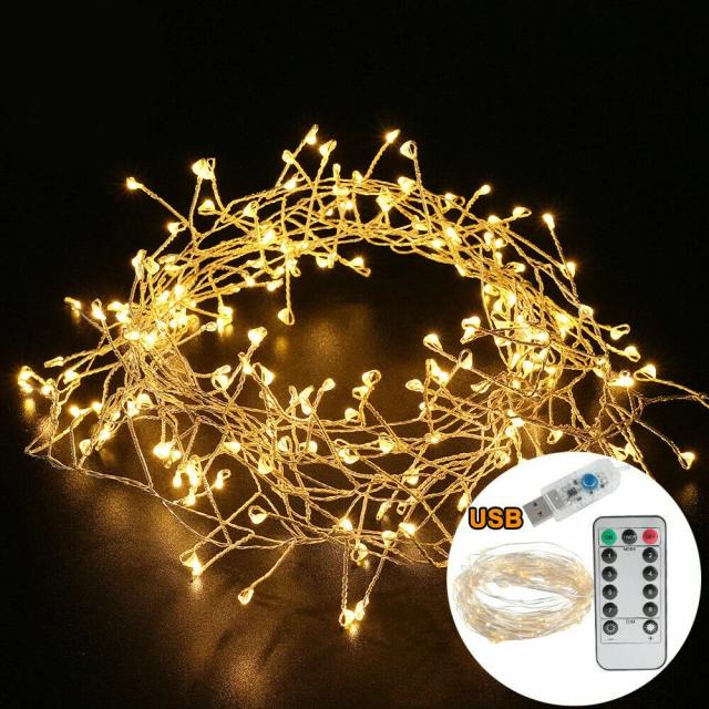 Luz LED de Cordão com Controle Remoto: 8 Modos de Fogos de Artifício para Decoração de Festas, Casamentos e Natal