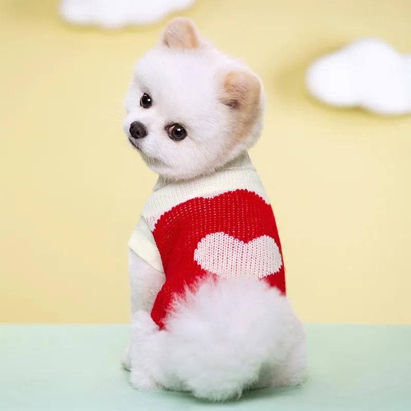 Camisola tricotada com coração para cães pequenos, roupa quente para cachorro e gato, chihuahua e schnauzer, produtos para animais, inverno - Image 1