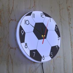 Futebol 3d impresso relógio de parede com luz de fundo para sala estar bola de futebol néon decoração da casa design moderno relógio luminoso - Image 3