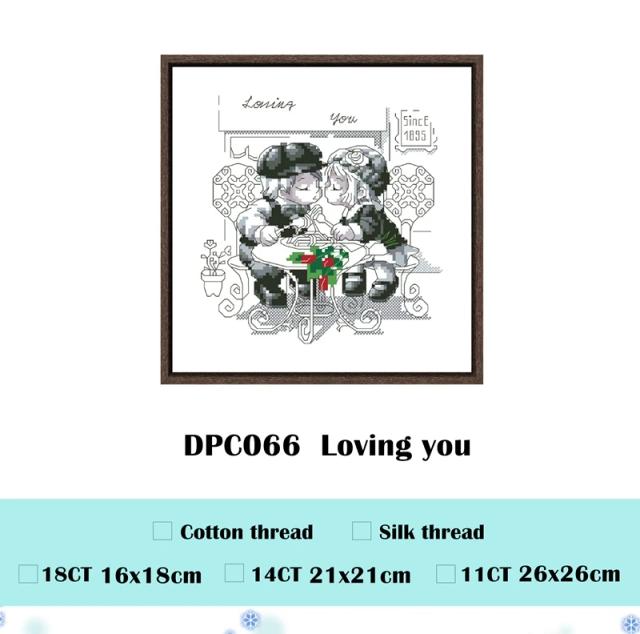 Kit de Ponto Cruz Beijando Você em Fio de Seda - Bordado Artesanal em Tecido Branco 18ct, 14ct e 11ct DIY