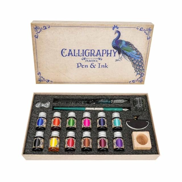 Caneta de Imersão de Vidro e Conjunto de Tinta Colorida para Caligrafia - 12 Frascos para Iniciantes