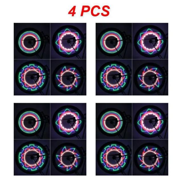 Conjunto de 4 Luzes LED Coloridas para Roda de Bicicleta com Efeito Flash para Maior Segurança