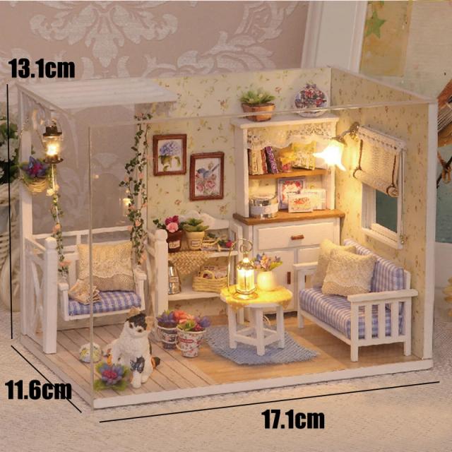 Miniatura DIY Casa de Bonecas Cafeteria em Madeira - Modelo de Montagem