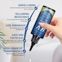 Cola de resina UV para jóias DIY, resina epóxi e lâmpada UV, alta transparência, secagem rápida, alta dureza, 20g, 50g, 100g, 250g, 1000g - Image 3