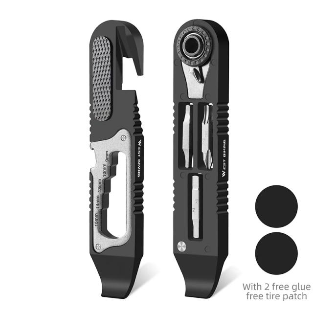 Kit Multitool Portátil WEST BIKING para Reparos de Bicicleta: Chave Ratchet e Alavancas para Pneus, Ideal para MTB e Estrada