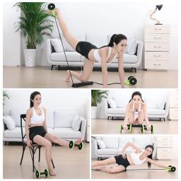 Equipamento de exercício multifuncional abdominal roda ab rolo duplo com faixas de resistência joelheira cintura emagrecimento trem ginásio em casa - Image 6