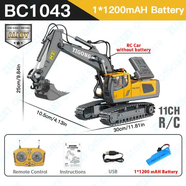 ZWN Caminhão Basculante Escavadeira RC Liga Plástico 2.4G Profissional