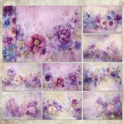 KLJUYP-Flor roxa Scrapbooking, Papel Modelado, Pacote de Cartas Extravagantes, Peso Leve Cartão de Papel Craft, Tamanho A5, 8 Folhas - Image 3
