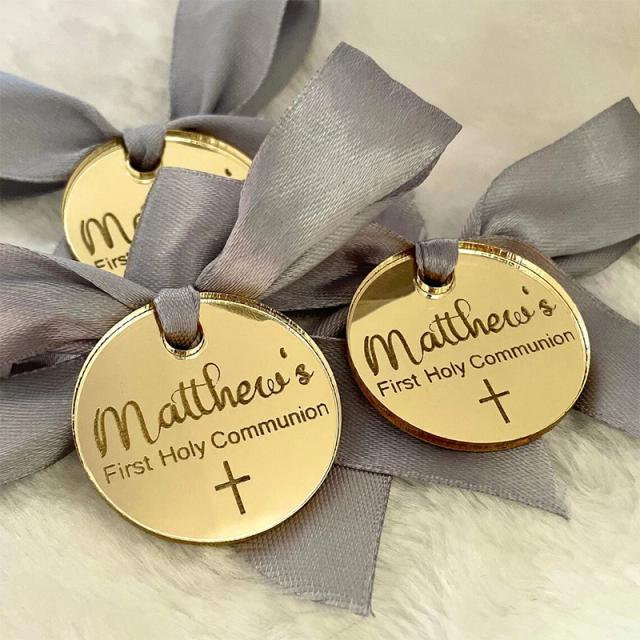 Tags Personalizadas para Casamento e Batizado - 50 Cartões Circulares Gravados como Lembrancinhas e Decoração