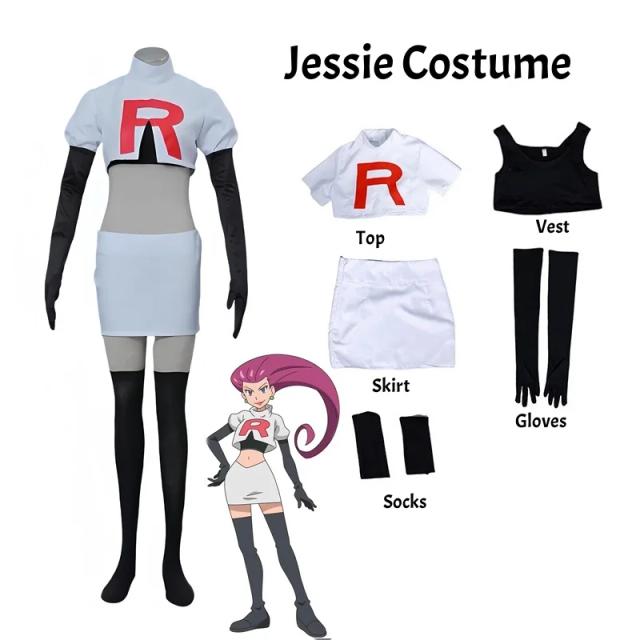 Equipe Rocket Jessie & James Cosplay Traje Completo Halloween