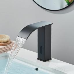 Rozin-Smart Sensor torneira da bacia do banheiro, torneira misturadora de sentido automático Touchless, cachoeira, lavatório de água quente e fria, preto - Image 3