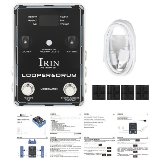 IRIN-Pedal Efeito para Guitarra Elétrica com Drum Machine, Phrase Loop e 40 Armazenamentos – 100 Ritmos de Tambor e 10 Metrônomos como Acessório Ideal